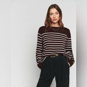 Reformation Cashmere Boyfriend Sweater - Brown Stripe